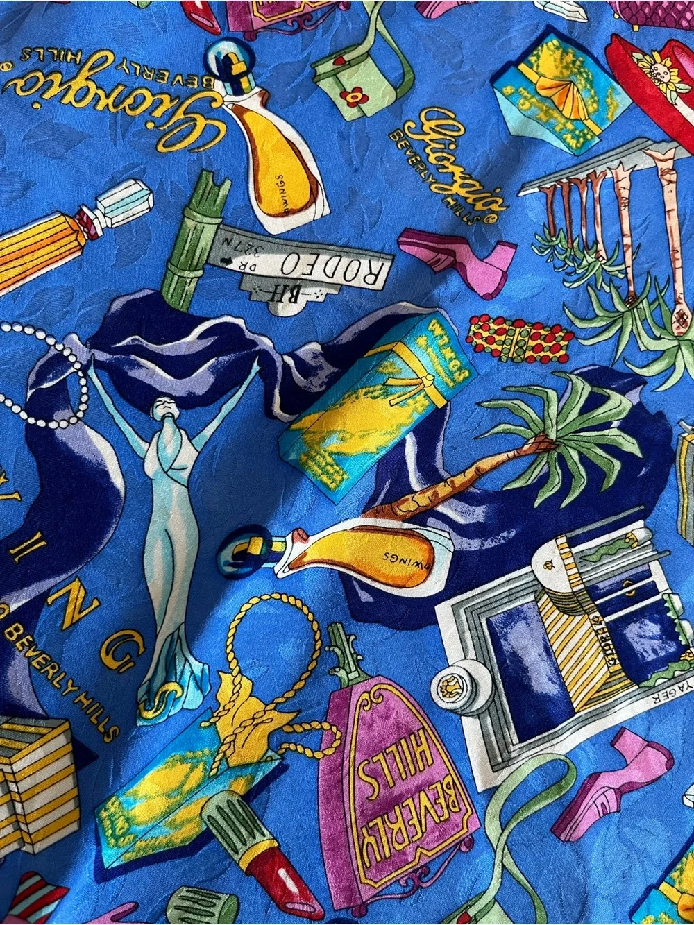 Vintage Giorgio Beverly Hills Blue Patterned Silk Large Scarf Wrap - Picture 3 of 5